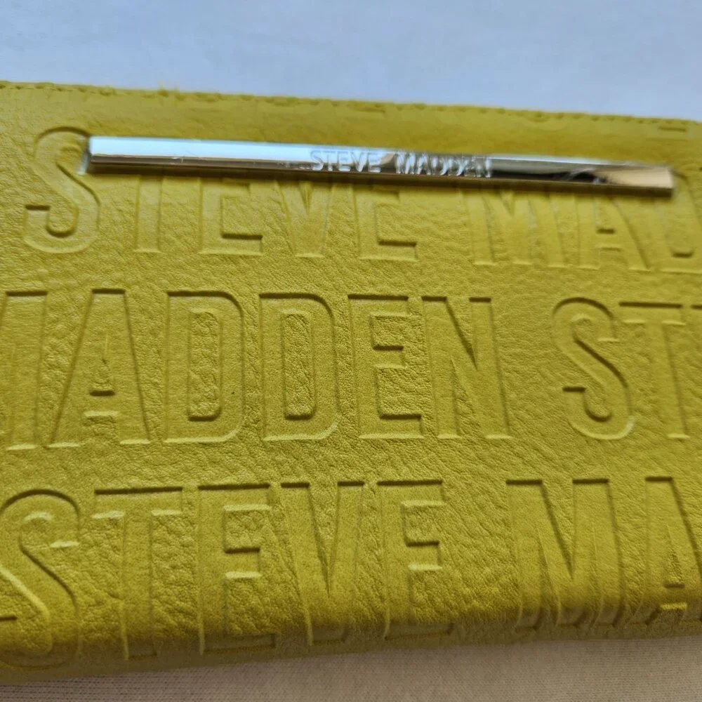 Steve Madden Yellow Embossed Logo Zip-Around Wallet Wristlet Bag Strap Fun - Picture 3 of 7